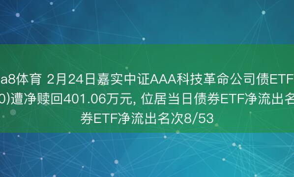 a8体育 2月24日嘉实中证AAA科技革命公司债ETF(159600)遭净赎回401.06万元， 位居当日债券ETF净流出名次8/53