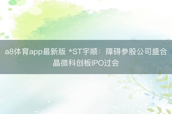a8体育app最新版 *ST宇顺：障碍参股公司盛合晶微科创板IPO过会