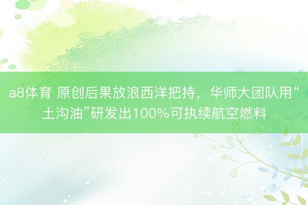 a8体育 原创后果放浪西洋把持，华师大团队用“土沟油”研发出100%可执续航空燃料