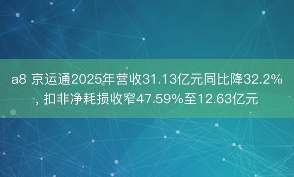 a8 京运通2025年营收31.13亿元同比降32.2%， 扣非净耗损收窄47.59%至12.63亿元