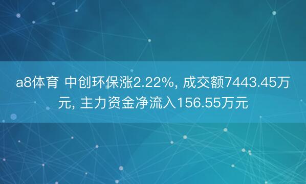a8体育 中创环保涨2.22%， 成交额7443.45万元， 主力资金净流入156.55万元