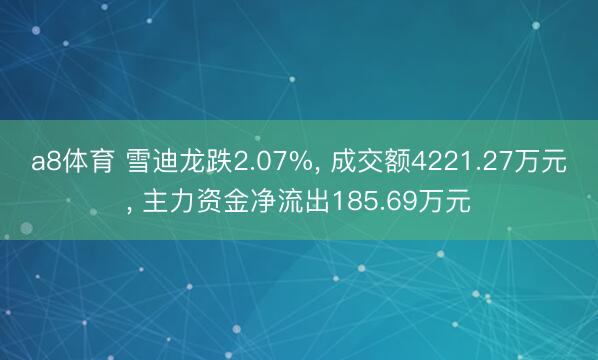 a8体育 雪迪龙跌2.07%， 成交额4221.27万元， 主力资金净流出185.69万元